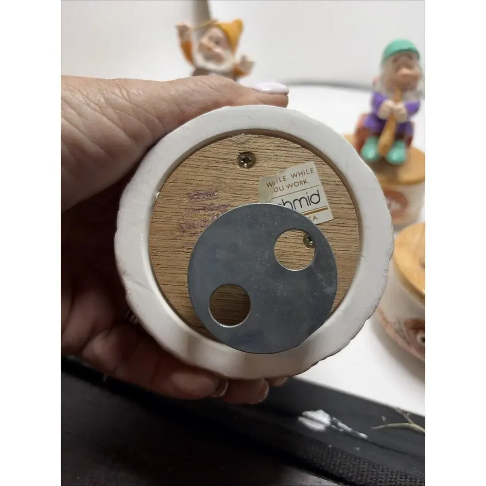 RARE Vintage - Set Schmid Snow White 7 Dwarfs Rotating Music Boxes 1987 Working